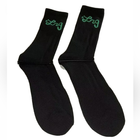 LRG Lifted Research Group Crew Socks 2 Pair Men 6.5-12 Black w/ Green Logo NEW! - Picture 5 of 8